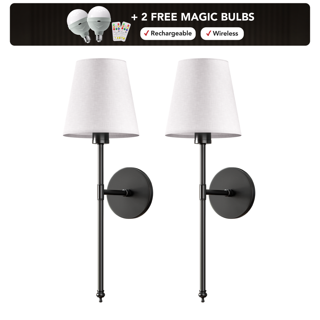 WIRELESS WALL SCONCE (SET OF 2 + 2 BULBS INCLUDED)