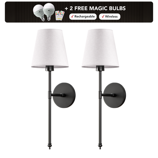 WIRELESS WALL SCONCE (SET OF 2 + 2 BULBS INCLUDED)
