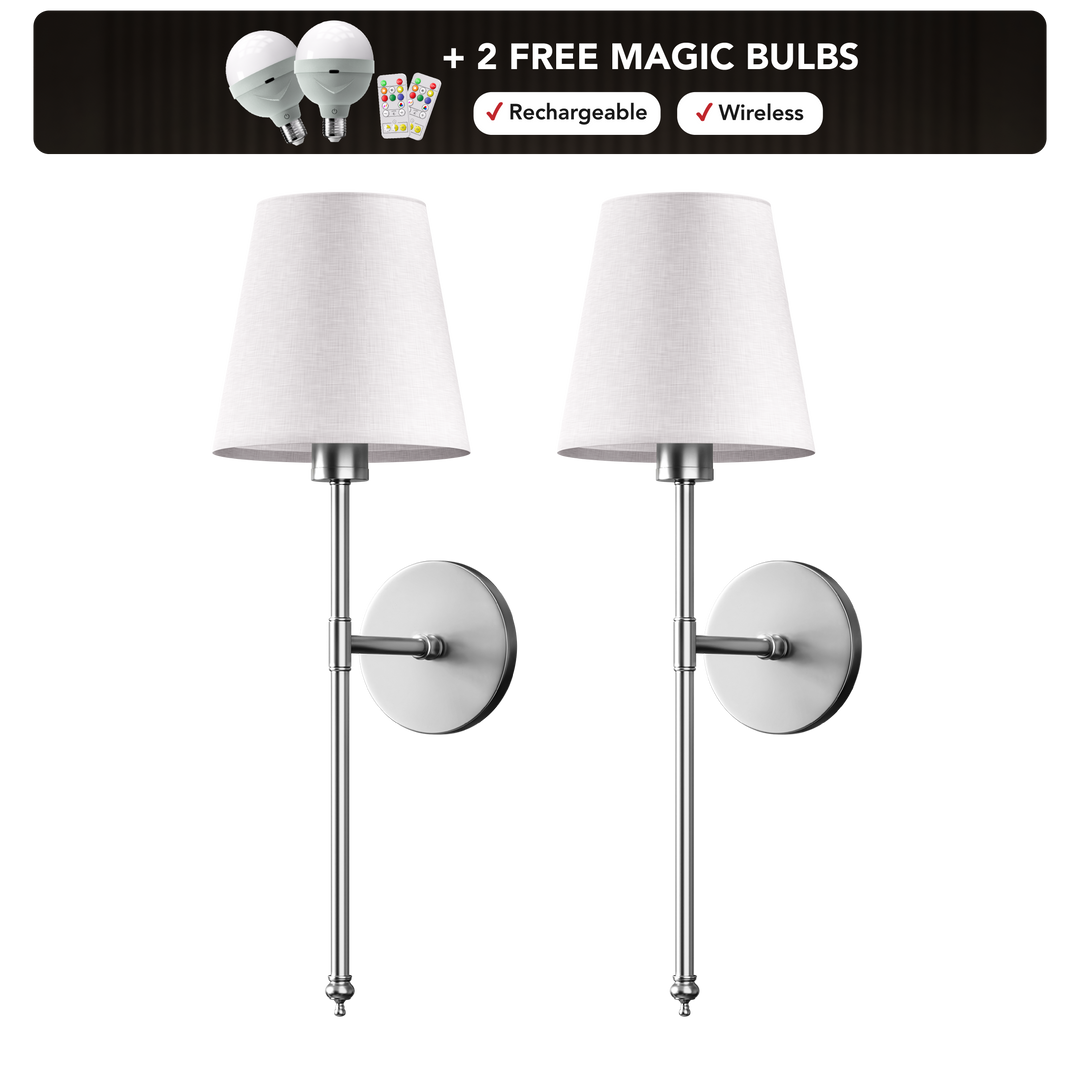 WIRELESS WALL SCONCE (SET OF 2 + 2 BULBS INCLUDED)