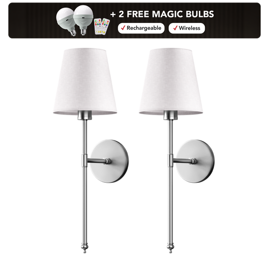 WIRELESS WALL SCONCE (SET OF 2 + 2 BULBS INCLUDED)
