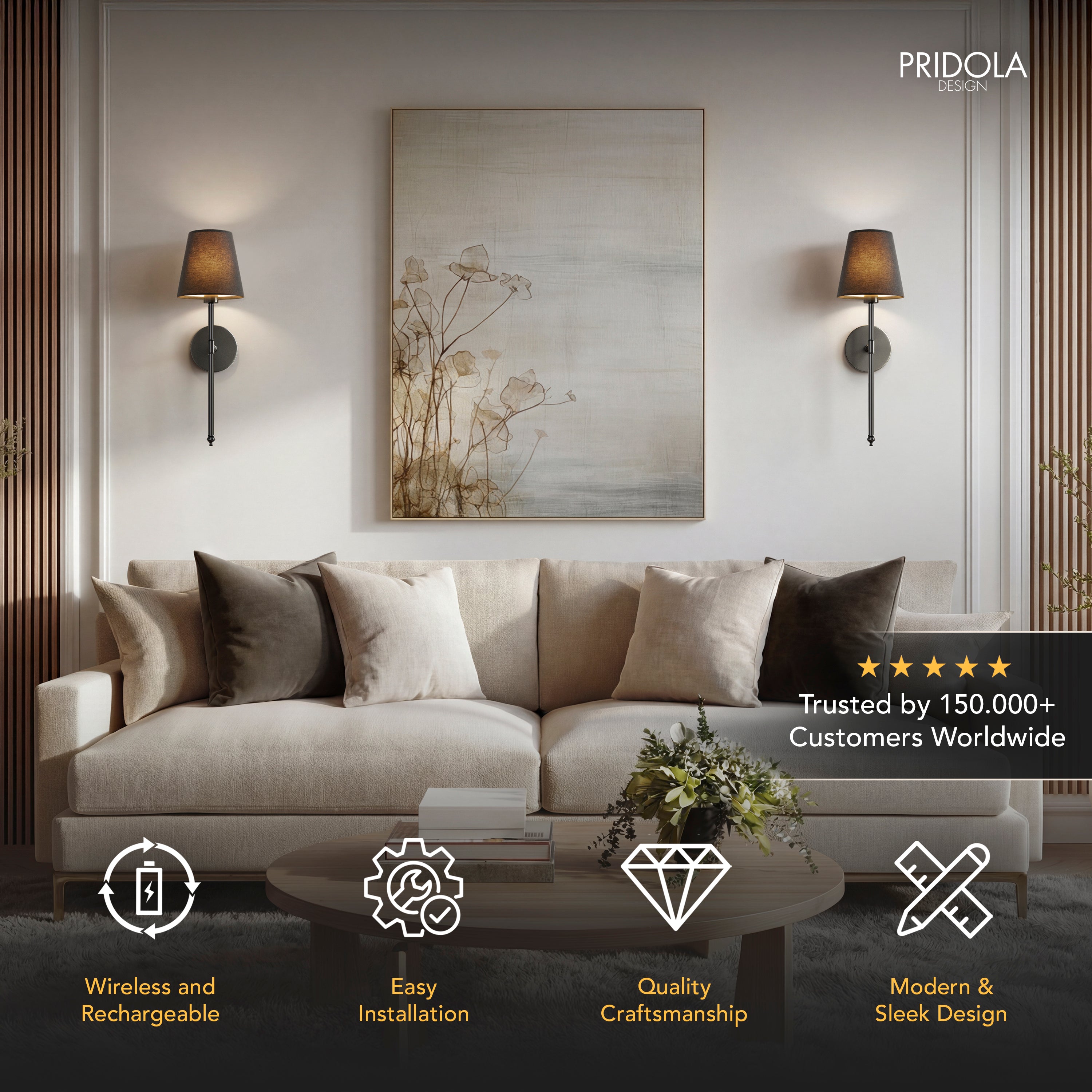 WIRELESS DARK WALL SCONCES (SET OF 2) – Pridola Design UK